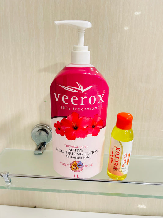 Veerox skincare body lotion and oil