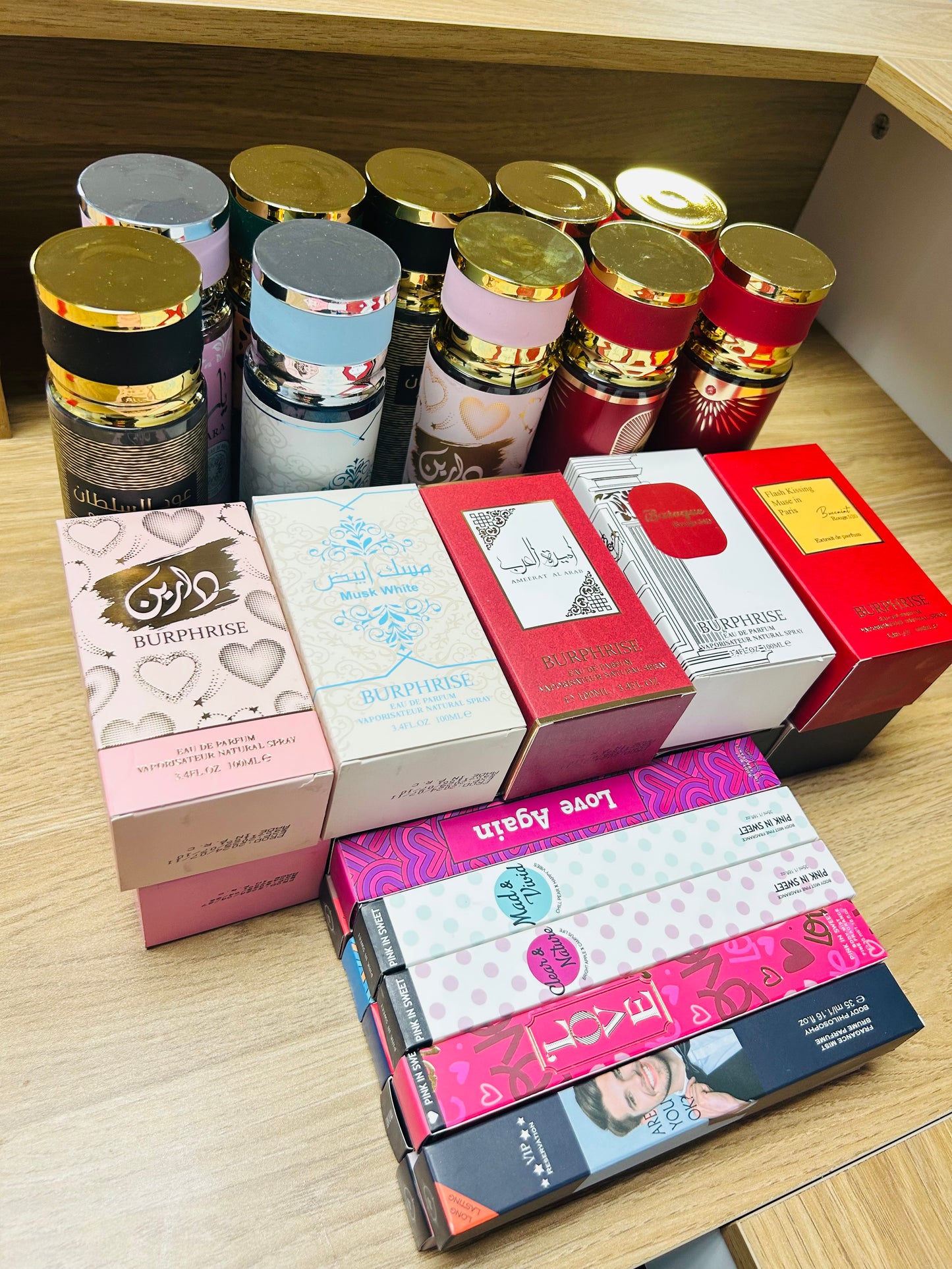 Arabic perfumes combo(10 body mists +10 perfumes) and 10 FREE 35ml pocket perfumes
