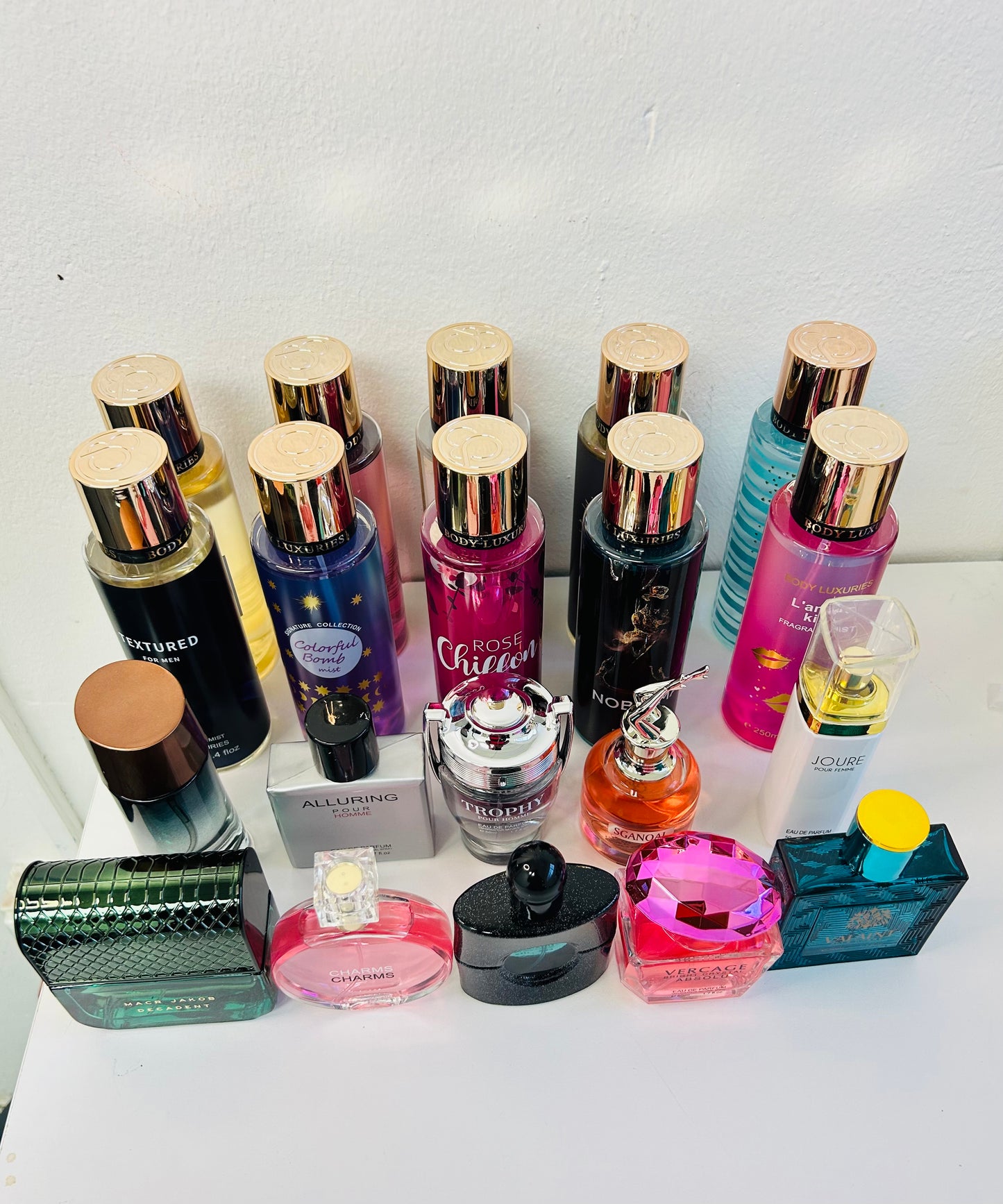 Body mists and perfumes combo(10 body mists 10 perfumes)