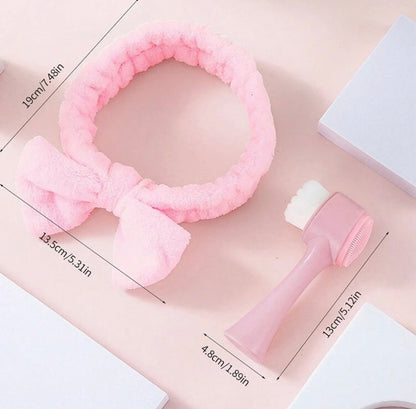 Facial brush and headband set