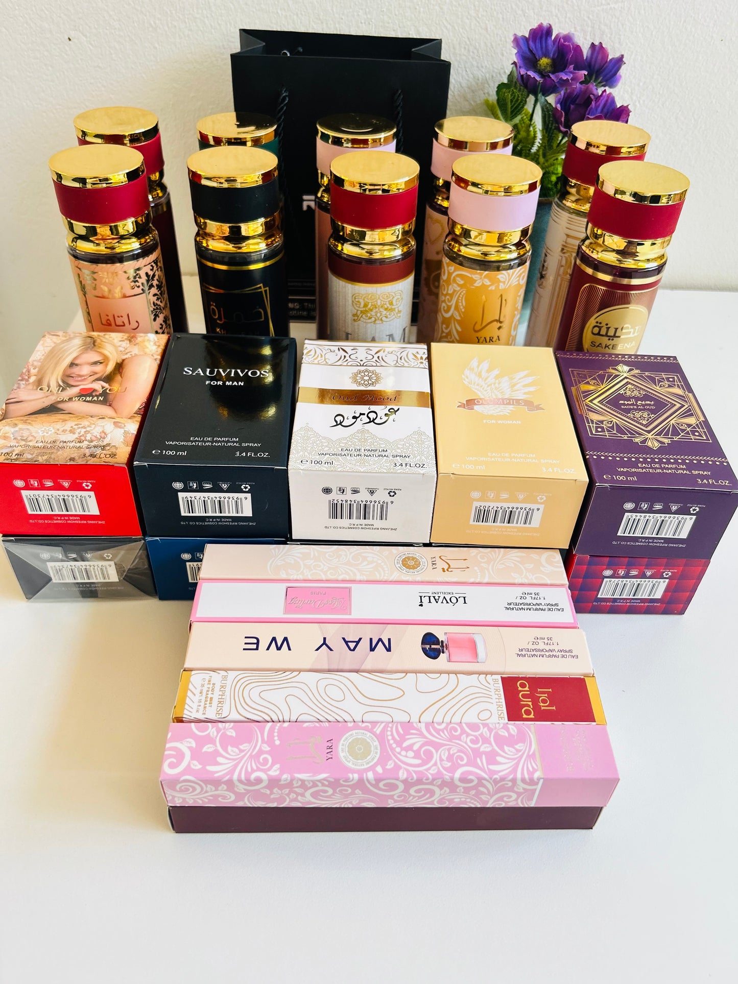 10 Arabic body mists+10perfumes+10 free pocket perfumes