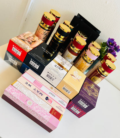 10 Arabic body mists+10perfumes+10 free pocket perfumes