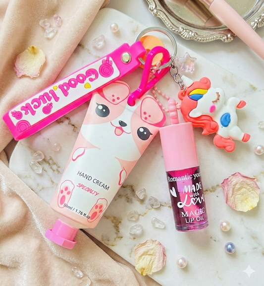 3pcs(key holder,hand lotion and lip oil) combox10