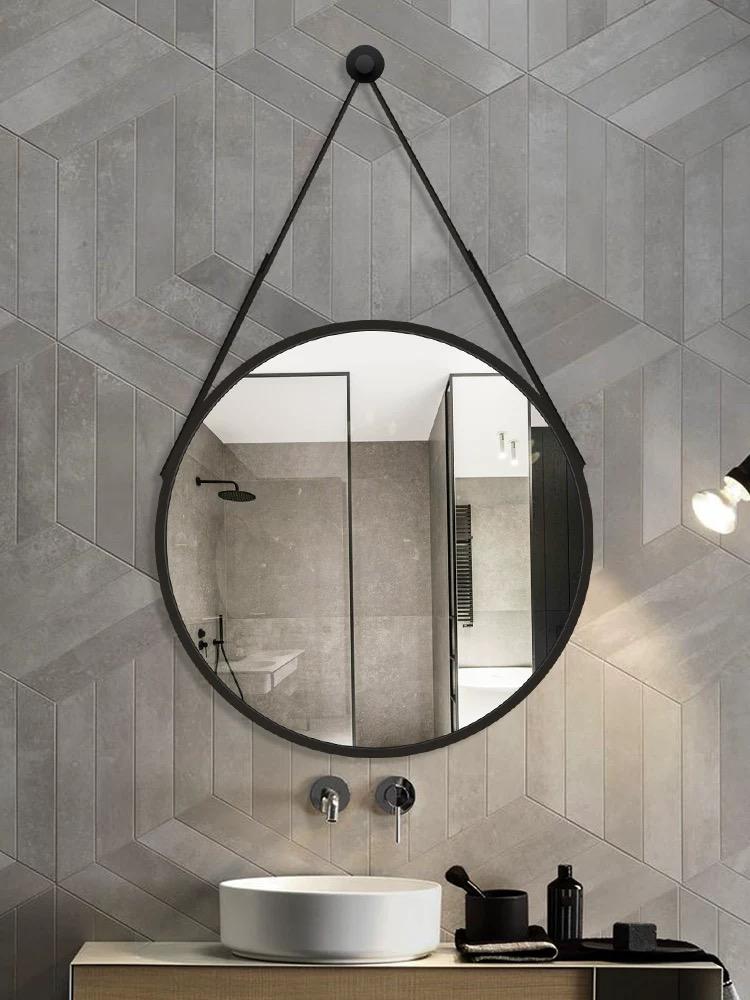 Circle leather strap round mirror