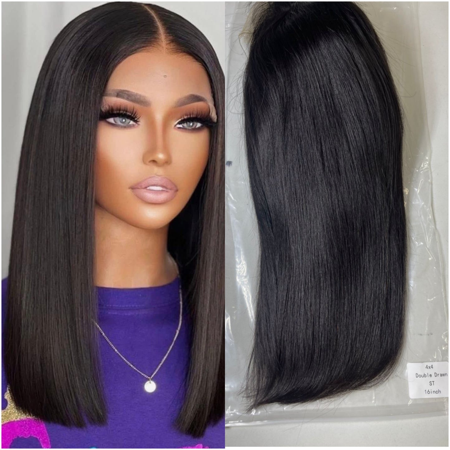 16 inch double drawn glueless wig