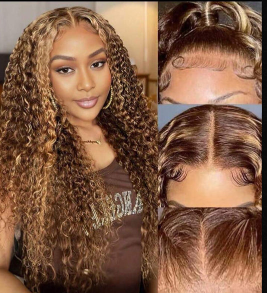 Piano full frontal curly lace wig(18 inches)