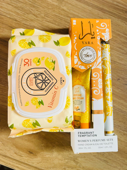 wipe,hand lotion and pocket perfume x10 sets