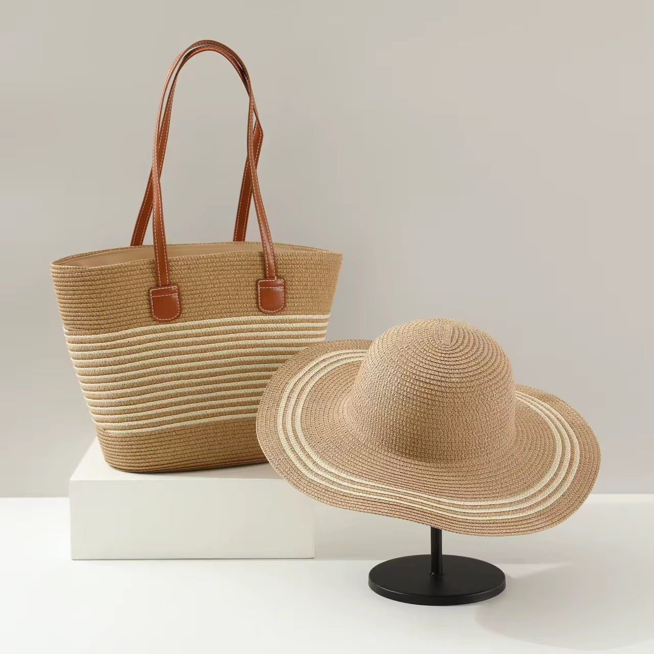 Straw bag and hat set x5