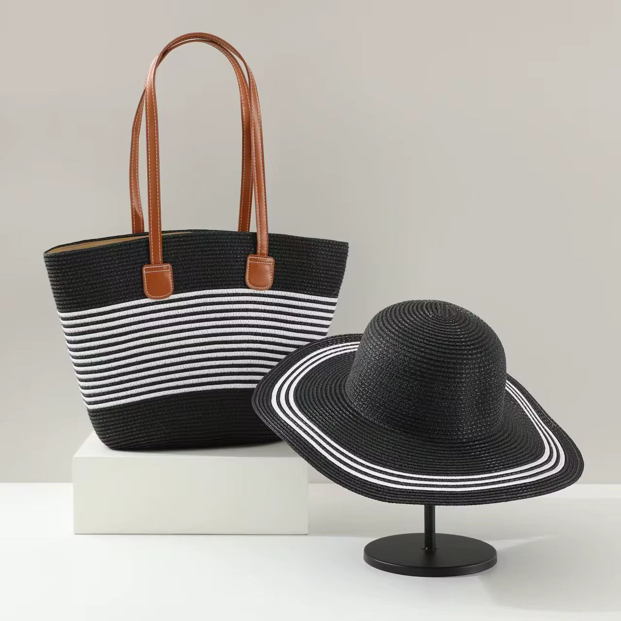 Straw bag and hat set x5