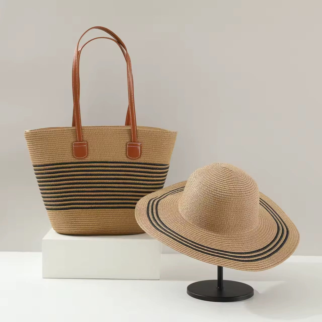 Straw bag and hat set x5