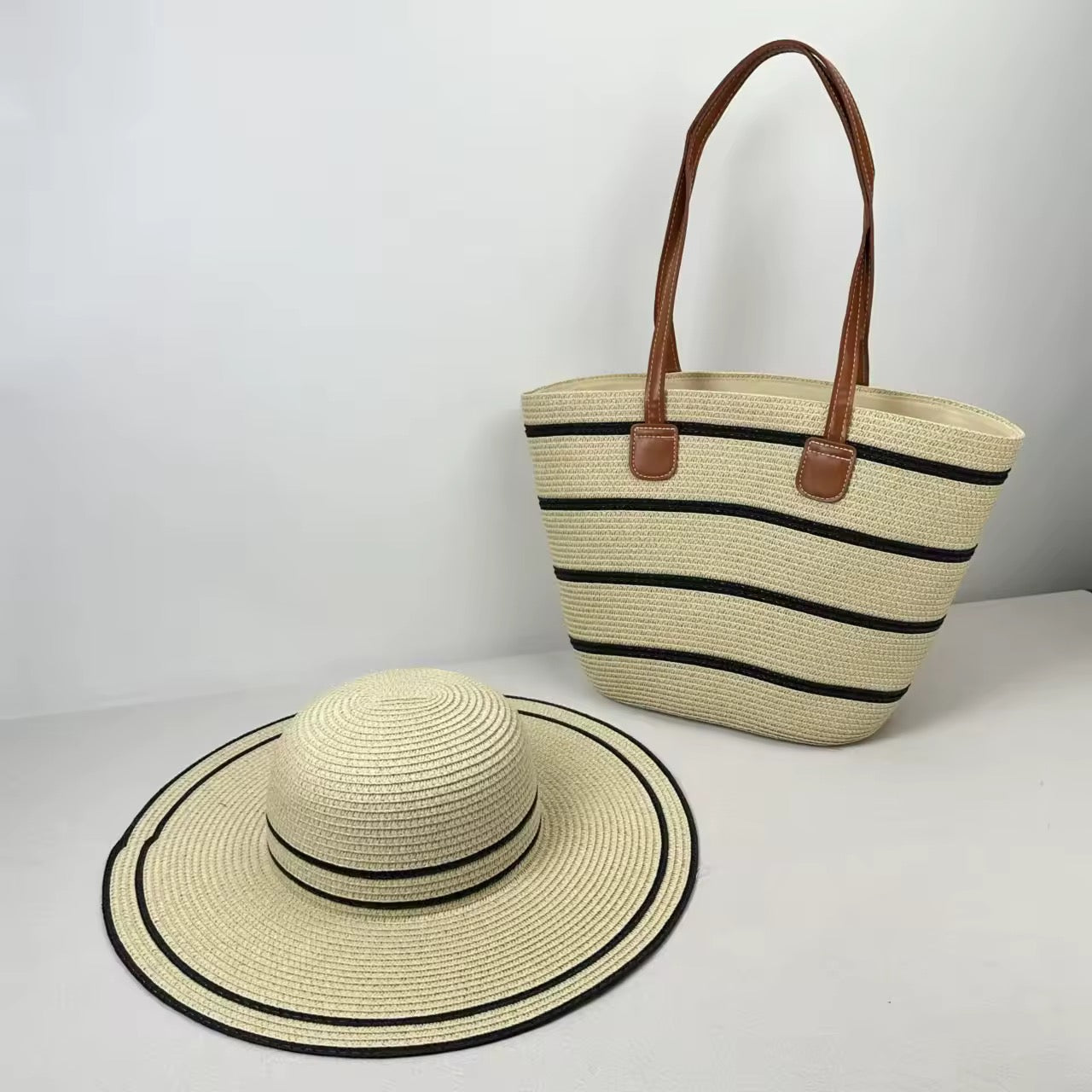 Straw bag and hat set x5