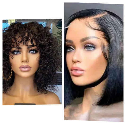 Curly fringe and 10 inch 4x4 glueless straight wig