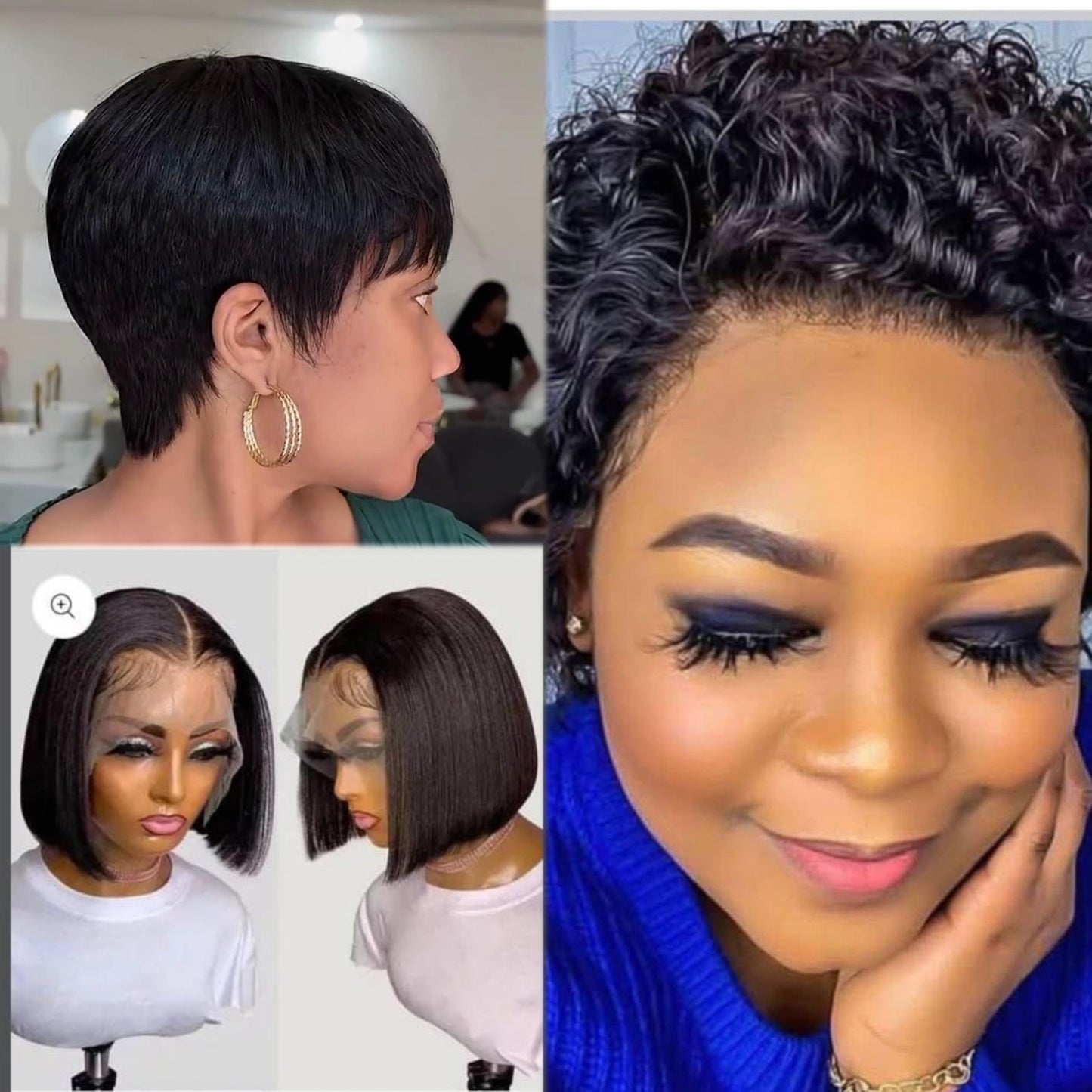 3 wigs combo(8 inch bob,razor cut and curly pixie)